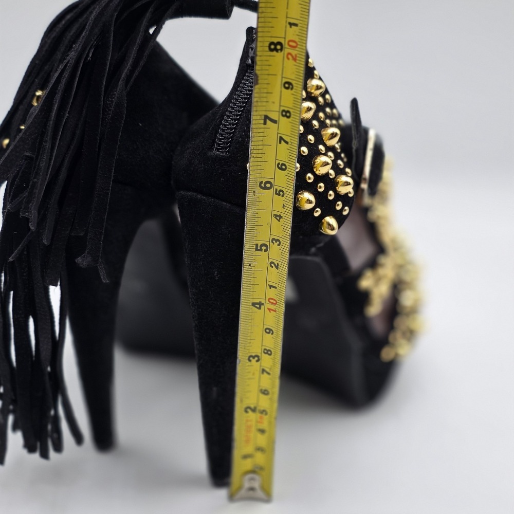 Jeffrey Campbell Pony Tail Heel Black Suede With Gold Studs Women's Size 9.5 - Picture 8 of 11